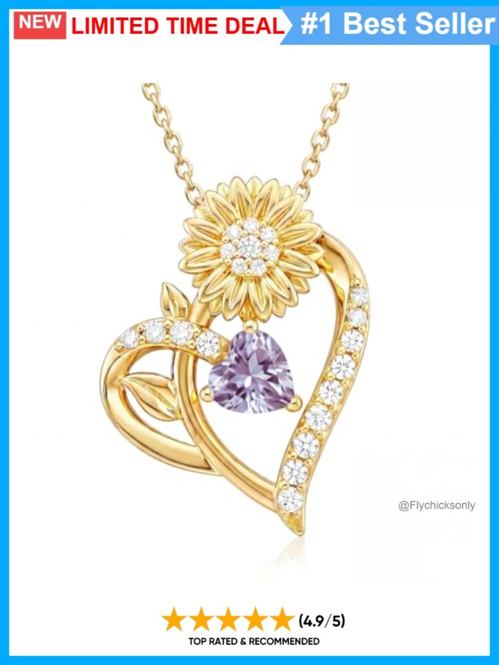 925 Sterling Silver June Birthstone Sunflower Heart Pendant Necklace